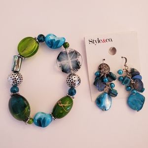 Style and co Blue Beaded Silver Tone Bracelet set Dangle Earrings From Macy’s